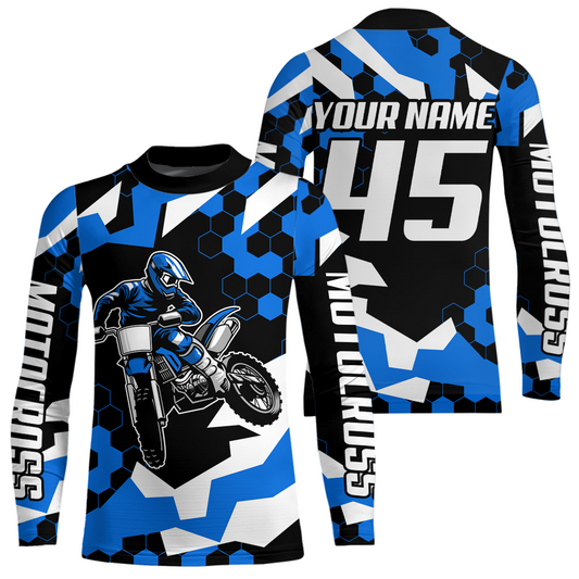 Custom Blue Motocross Jersey Racing Shirts for Men Kid Women Dirt Bike Shirts XM346