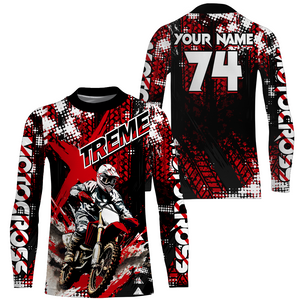 Motocross Jersey Red UPF30+ Youth Xtreme Dirt Bike Shirt Kids Men Off-road MX Racing XM135