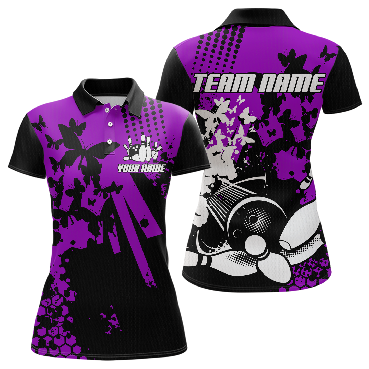 Custom Purple Butterflies Bowling Shirts for Men Women Bowling Jersey Team Name MBL79