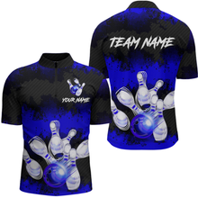 Load image into Gallery viewer, Customize Blue Bowling Shirts for Men Women Team Bowling Polo &amp; 1/4 Zip Shirts MBL81