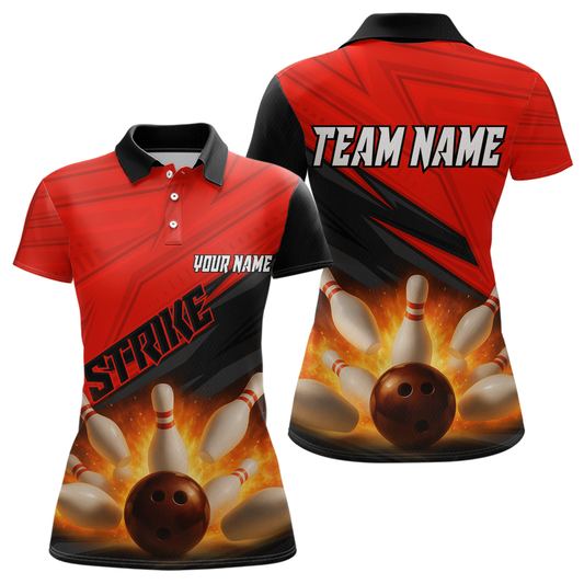 Custom Flaming Red Bowling Shirts for Women Men Team Bowling Polo & Quarter Zip MBL99