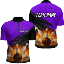 Load image into Gallery viewer, Custom Flaming Purple Bowling Shirts for Women Men Team Bowling Polo &amp; Quarter Zip MBL99