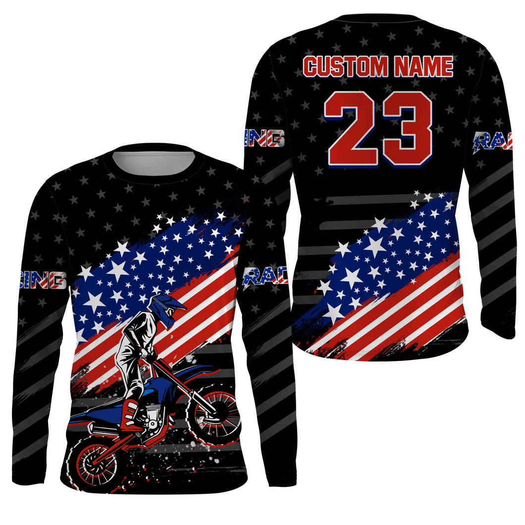 Motocross Jersey UPF30+ American Flag Dirt Bike Racing Shirt Youth Off-Road Jersey Kid Men XM114