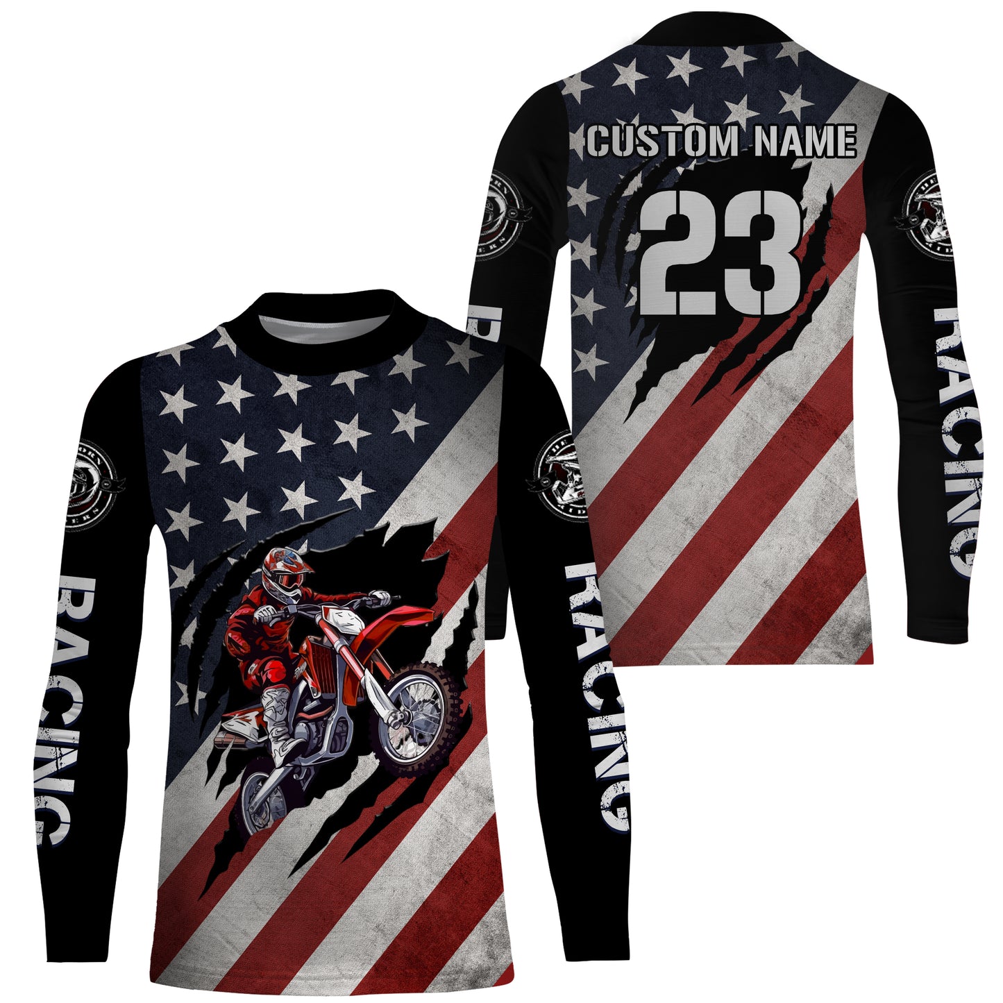 American Flag Motocross Jersey UPF30+ Patriotic Adult&Kid MX Racing Jersey Custom Motorcycle Shirt XM94
