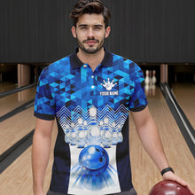 Load image into Gallery viewer, Blue Bowling Shirt for Men 3D Custom Name Bowling Jersey Shirts Team Polo &amp; Quarter-Zip HNT10