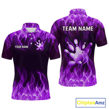 Load image into Gallery viewer, Custom Purple Flame Bowling Jersey for Men Bowling Uniform Polo &amp; 1/4 Zip Bowling Team Shirts HNT106