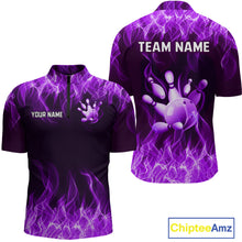 Load image into Gallery viewer, Custom Purple Flame Bowling Jersey for Men Bowling Uniform Polo &amp; 1/4 Zip Bowling Team Shirts HNT106