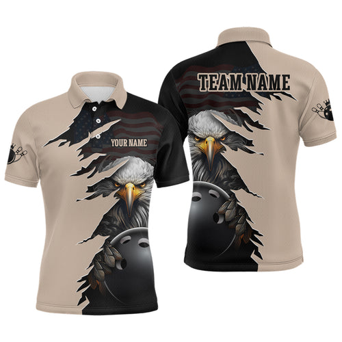 US Flag Eagle 3D Bowling Shirt for Men Custom Name Polo & Quarter-zip Bowling Jersey with Team HNT05