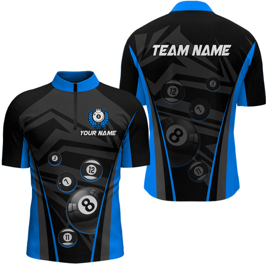 Blue Billiard Jersey Men 8 Ball Crown Billiard Custom Billiard Shirt for Men Billiard Team Jersey Polo & 1/4 Zip NNT34