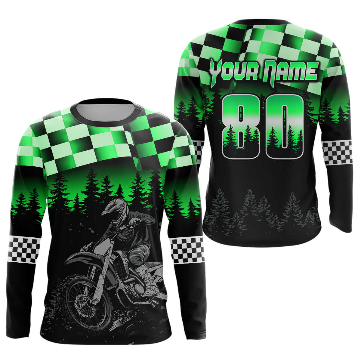 Green Motocross Jersey Dirt Bike Jersey Kid Adult UPF30+ Custom Motocross Racing Jersey DNT56