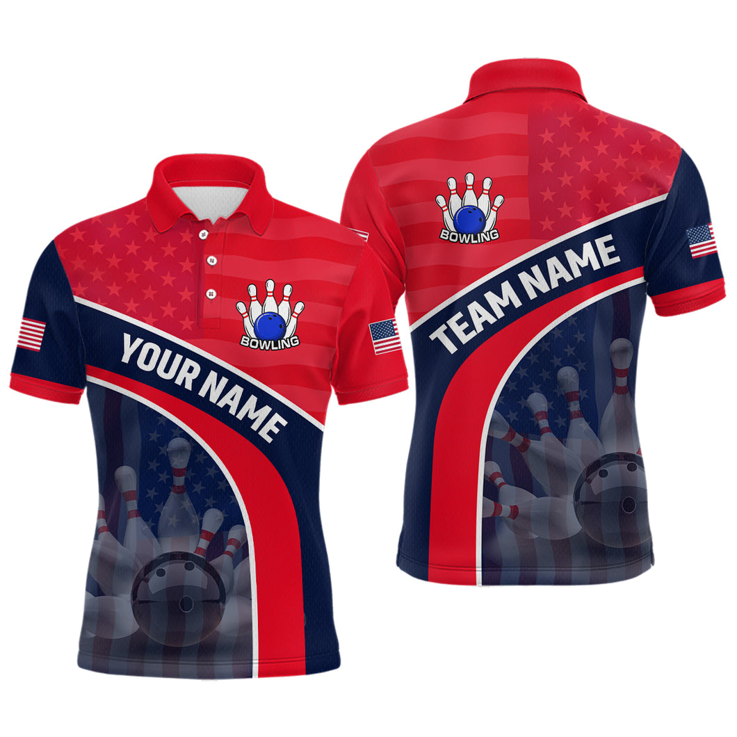 Personalized US Flag Bowling Jersey for Men Bowling Gifts Bowling Team Jersey with Name Polo & 1/4 Zip HNT28