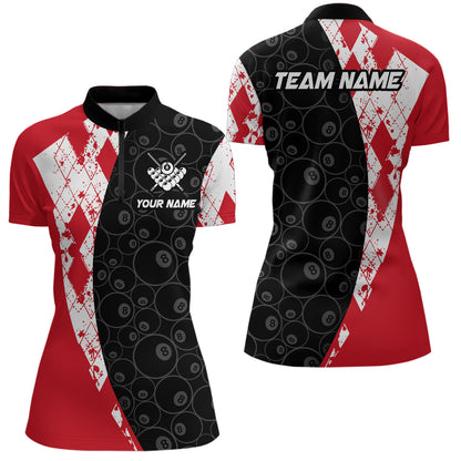 Red 8 Ball Billiard Shirts for Women Billiard Team Shirts Billiard League for Polo & 1/4 Zipper NNT84