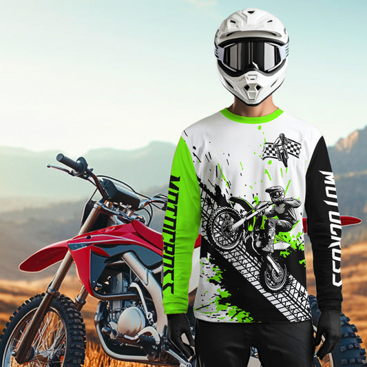Green Motocross Shirts Racing UPF30+Custom Dirt Bike Jersey Off-Road Shirt Kid Men Women DNT73