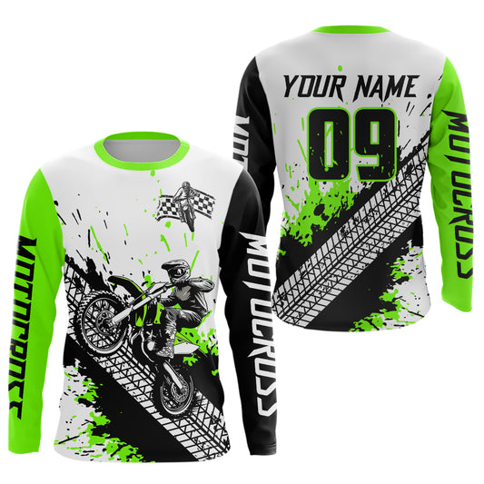 Green Motocross Shirts Racing UPF30+Custom Dirt Bike Jersey Off-Road Shirt Kid Men Women DNT73