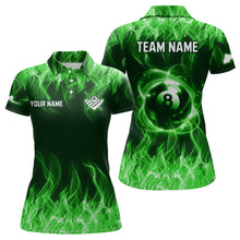 Load image into Gallery viewer, Green Flaming 8 Ball Pool Shirts Women Billiard Polo &amp; 1/4 Zip Shirts Billiard Team Jerseys NNT10