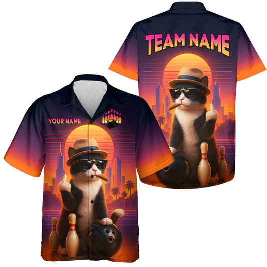Custom Funny Cat Hawaiian Bowling Jersey for Men Women Bowling Uniform Bowling Team Shirts HNT114