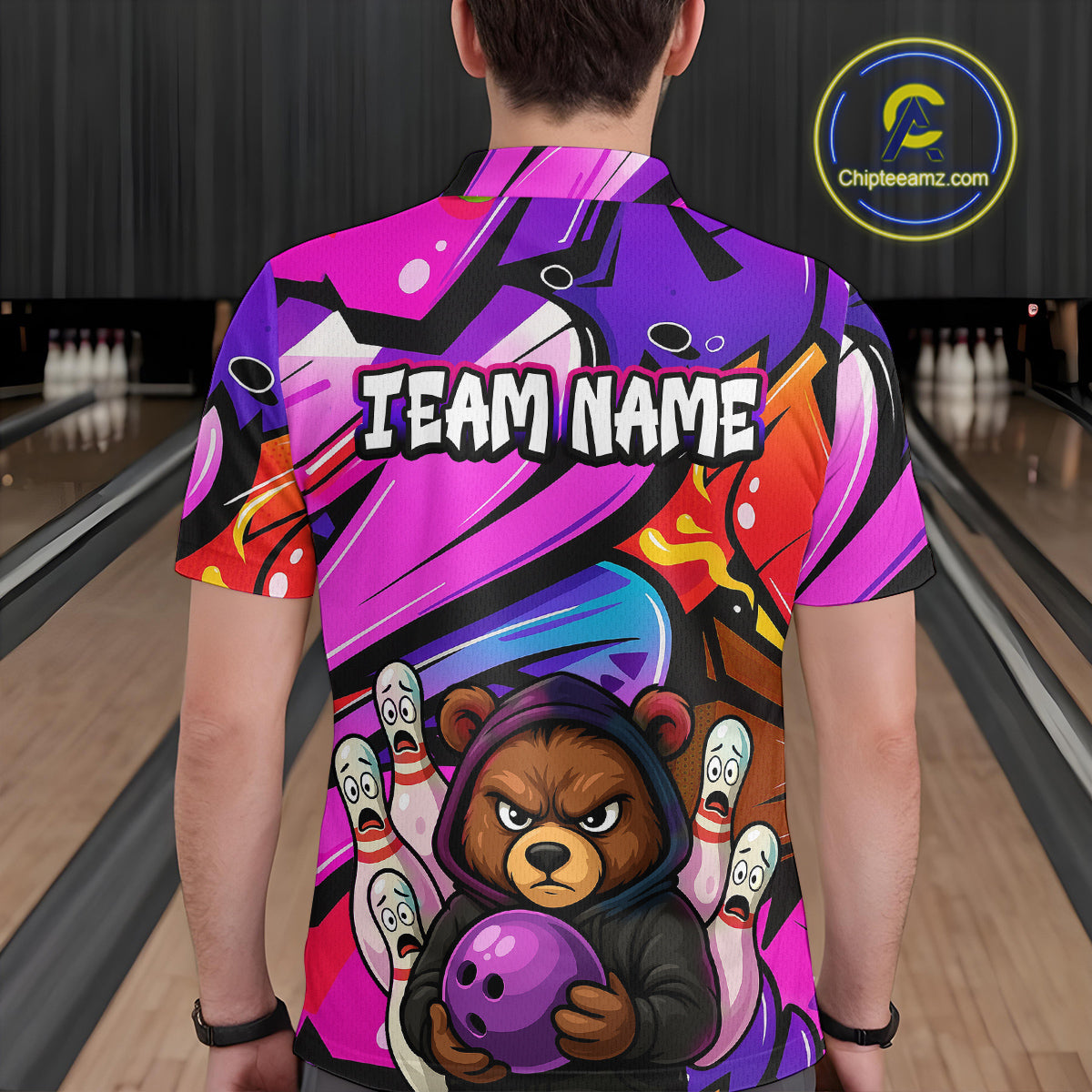 Custom Funny Bear Bowling Men Bowling Shirt Polo & Quarter-Zip Bowling Team Jerseys HNT84