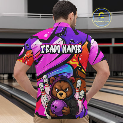 Custom Funny Bear Bowling Men Bowling Shirt Polo & Quarter-Zip Bowling Team Jerseys HNT84