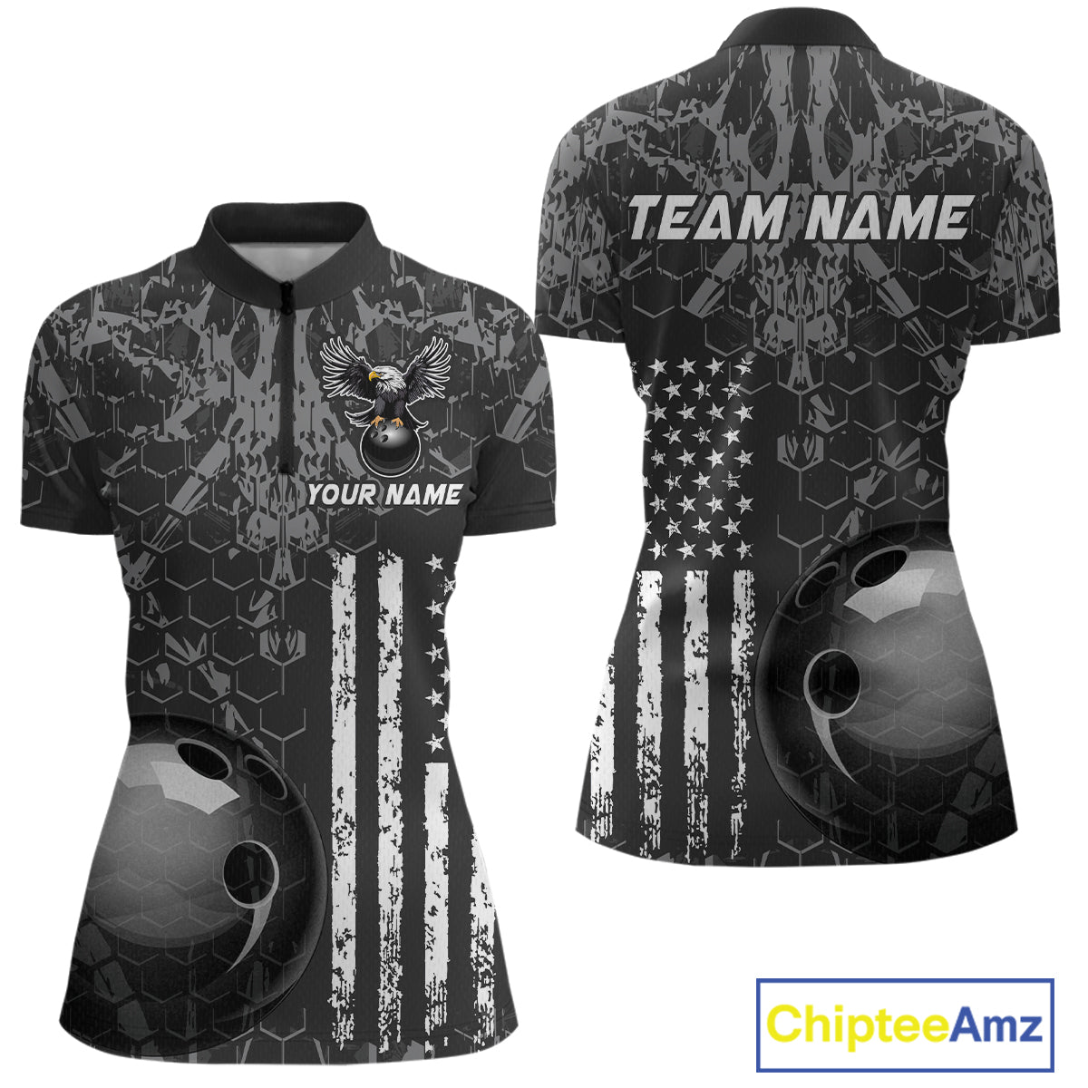 Custom Eagle US Flag Bowling Women Bowling Shirt Polo & Quarter-Zip Bowling Team Jerseys HNT87