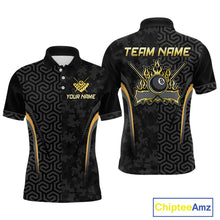 Load image into Gallery viewer, Custom Black Gold 8 Ball Flame Billiard Shirts for Men, Billiard Team Polo &amp; 1/4 Zip Shirts NNT61