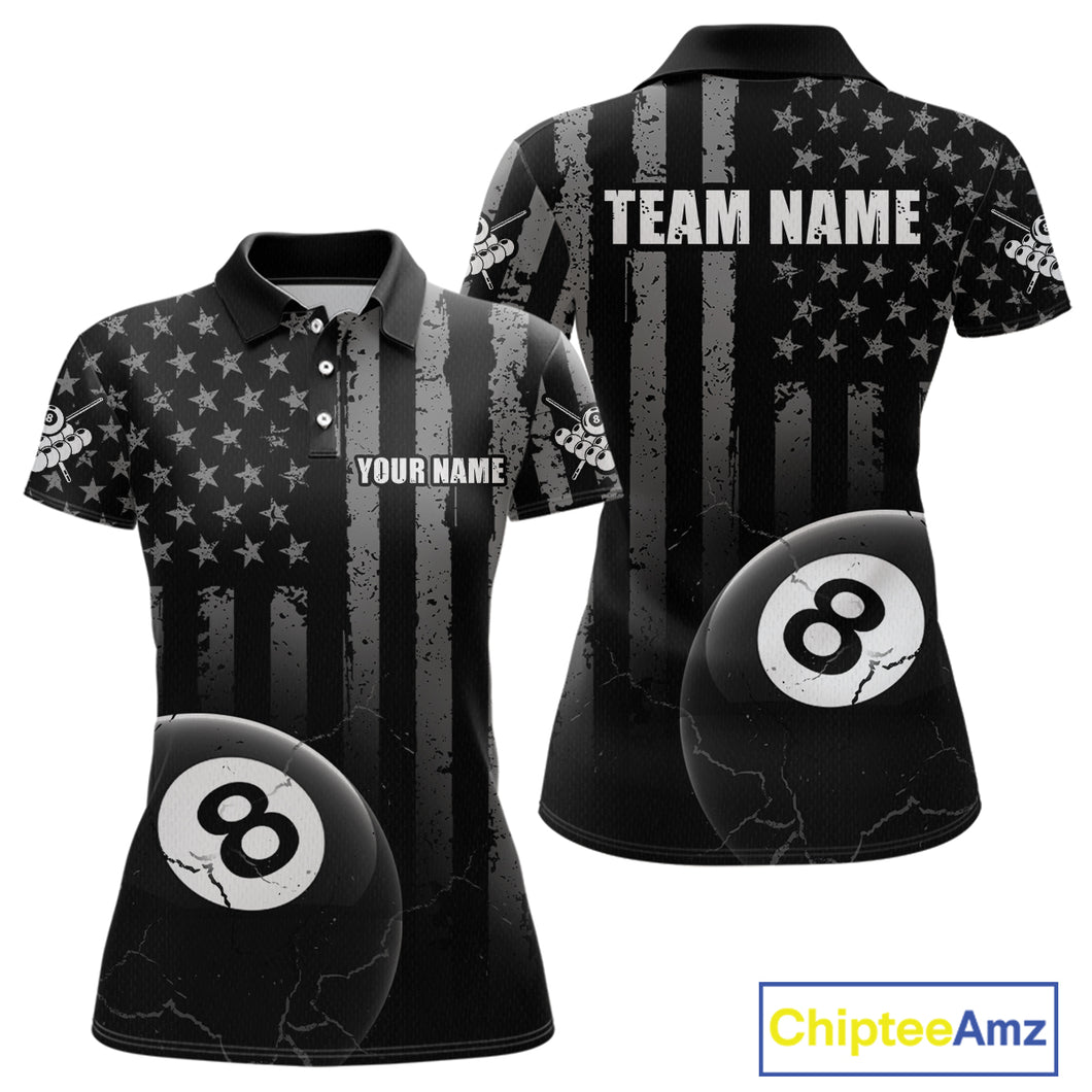 Custom American Flag 8 Ball Billiard Shirts for Women, Billiard Team Polo & 1/4 Zip Shirts NNT64