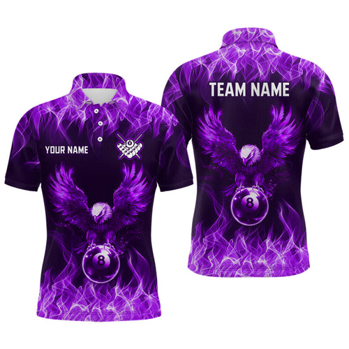 Personalized Purple Eagle Flaming 8 Ball Pool Bliiard Polo & 1/4 Zip, Billiard Shirt for Men, Billiard Team Jerseys NNT36