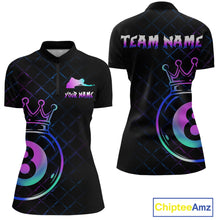 Load image into Gallery viewer, Custom Neon 8 Ball Crown Billiard Shirts for Women Billiard Team Jerseys Polo &amp; 1/4 Zip Shirts NNT53