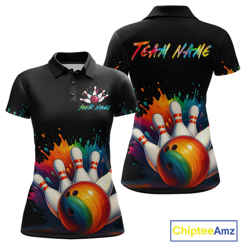 Custom Funny Colorful Bowling Jersey for Women Bowling Uniform Polo & 1/4 Zip Bowling Team Shirts HNT116