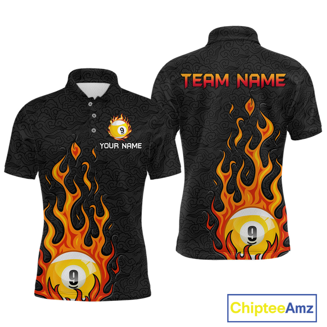 Custom 9 Ball Flaming Billiard Shirts for Men Billiard Team Shirts Billiard League NNT71