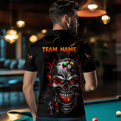 Thunder Skull Billiard Jerseys Men Polo & 1/4 Zip Shirt Skull 8 Ball Pool Billiard NNT03
