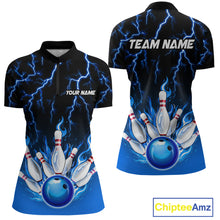 Load image into Gallery viewer, Blue Thunder Bowling Custom Women Bowling Shirt Polo &amp; Quarter-Zip Bowling Team Shirts HNT71