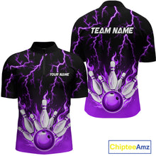 Load image into Gallery viewer, Purple Thunder Bowling Custom Men Bowling Shirt Polo &amp; Quarter-Zip Bowling Team Shirts HNT71