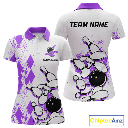 Purple Vintage Bowling Custom Women Bowling Shirt Polo & Quarter-Zip Bowling Team Jerseys HNT68