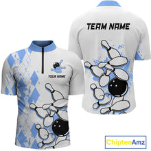 Load image into Gallery viewer, Blue Vintage Bowling Custom Men Bowling Shirt Polo &amp; Quarter-Zip Bowling Team Jerseys HNT68
