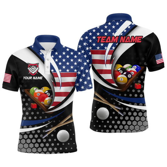 Custom US Flag 8 Ball Billiard Shirts for Men Billiard Team Shirts Billiard League Polo & 1/4 Zipper NNT83