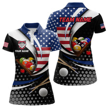 Load image into Gallery viewer, Custom US Flag 8 Ball Billiard Shirts for Women Billiard Team Shirts Billiard League Polo &amp; 1/4 Zipper NNT83