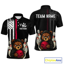 Load image into Gallery viewer, Custom American Flag Bear Bowling Men Polo &amp; 1/4 Zip Shirts Bowling Team Jerseys HNT90
