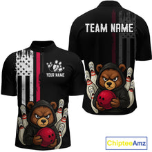 Load image into Gallery viewer, Custom American Flag Bear Bowling Men Polo &amp; 1/4 Zip Shirts Bowling Team Jerseys HNT90