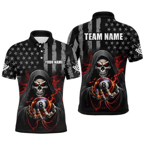 US Flag Skull Billiard Team Jersey for Men Billiard Shirt Polo & 1/4 Zip NNT40