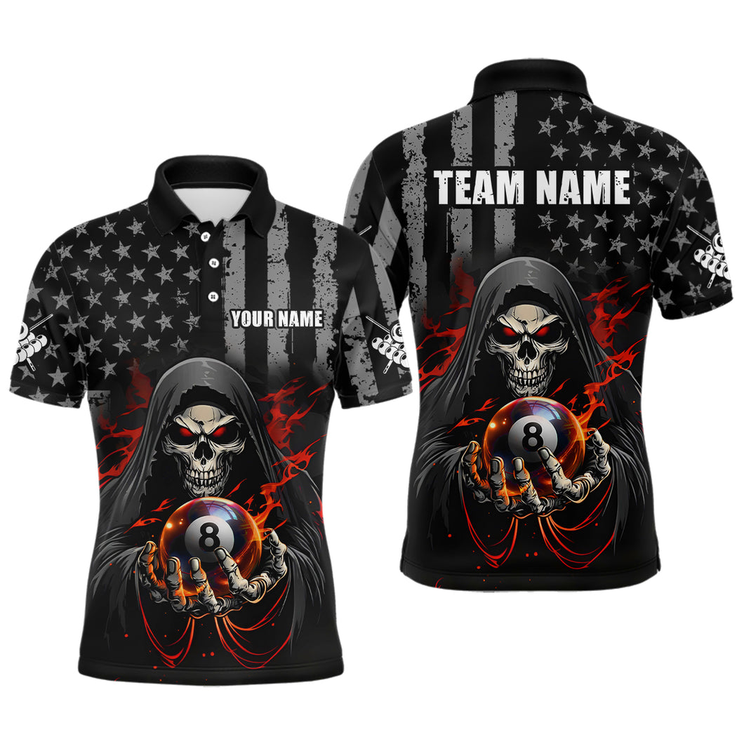 US Flag Skull Billiard Team Jersey for Men Billiard Shirt Polo & 1/4 Zip NNT40