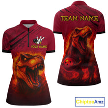 Load image into Gallery viewer, Red Dinosaur Bowling Custom Women Bowling Shirt Polo &amp; Quarter-Zip Bowling Team Jerseys HNT72