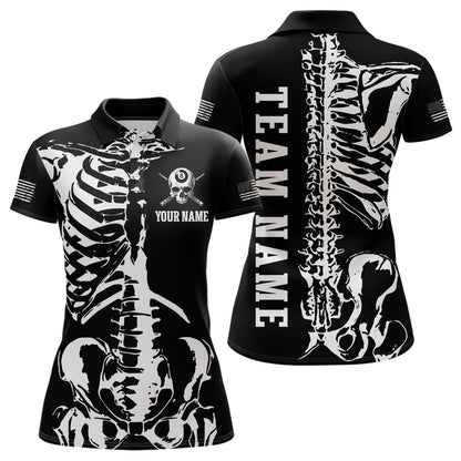 Custom Skull Bone 8 Ball Billiard Shirts for Women Billiard Team Jerseys Polo & 1/4 Zip Shirts NNT47