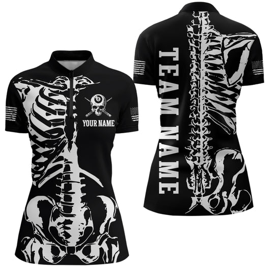 Custom Skull Bone 8 Ball Billiard Shirts for Women Billiard Team Jerseys Polo & 1/4 Zip Shirts NNT47