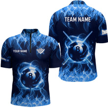 Load image into Gallery viewer, Personalized Blue Flaming Billiard Jerseys 8 Ball Pool Billiard Shirts for Men Team Polo &amp; 1/4 Zip Shirt NNT29
