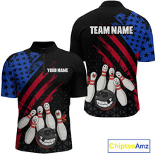 Load image into Gallery viewer, Custom Funny US Flag Bowling Jersey for Men Bowling Uniform Polo &amp; 1/4 Zip Bowling Team Shirts HNT126