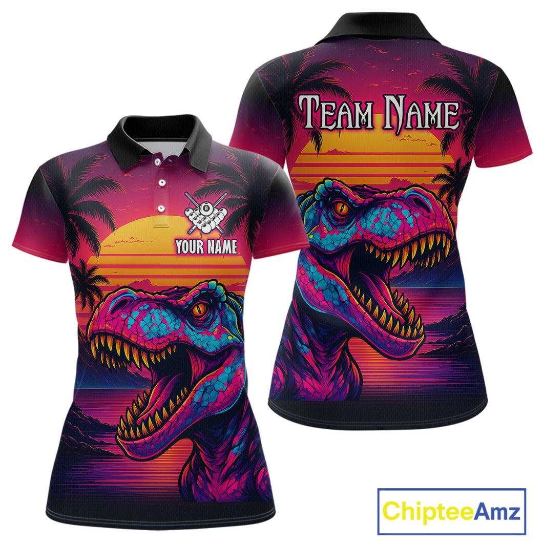 Custom Neon Dinosaur 8 Ball Billiard Shirt for Men Polo & Quarter-Zip Billiard Team Jerseys NNT81