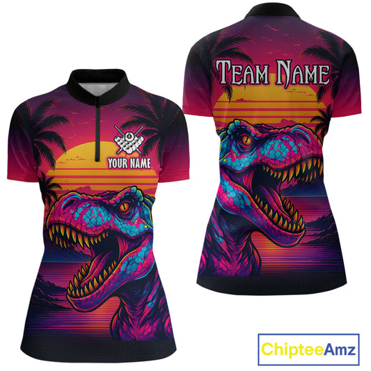 Custom Neon Dinosaur 8 Ball Billiard Shirt for Men Polo & Quarter-Zip Billiard Team Jerseys NNT81