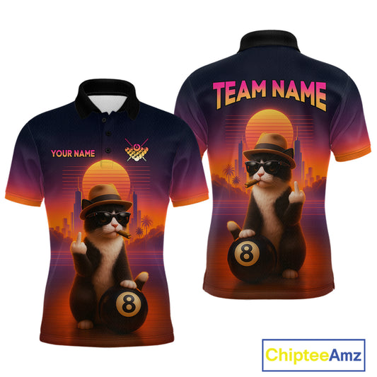 Custom Funny Cat 8 Ball Billiard Jersey for Men Billiard Uniform Polo & 1/4 Zip Billiard Team Shirts NNT80