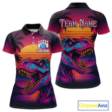 Load image into Gallery viewer, Custom Neon Dinosaur Bowling Women Bowling Shirt Polo &amp; Quarter-Zip Bowling Team Jerseys HNT78