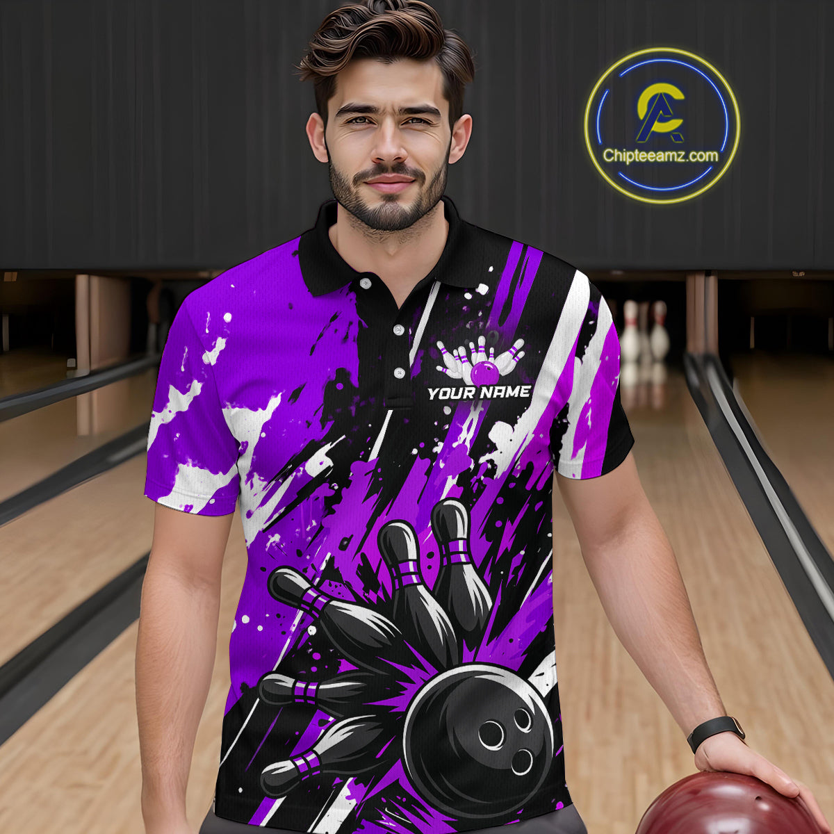 Custom Purple Bowling Jersey for Men Bowling Uniform Polo & 1/4 Zip Bowling Team Shirts HNT105